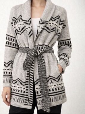 RACHEL Rachel Roy Light Gray & Black Geometric Open-Front
Cardigan